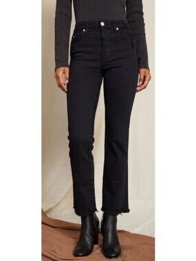 AMO jeans Size 27 Belle Black Oak Distressed NWOT $271 Straight Leg 30" Inseam